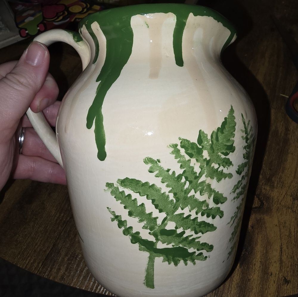 Handcrafted Molino Green Fern Ceramic Pitcher